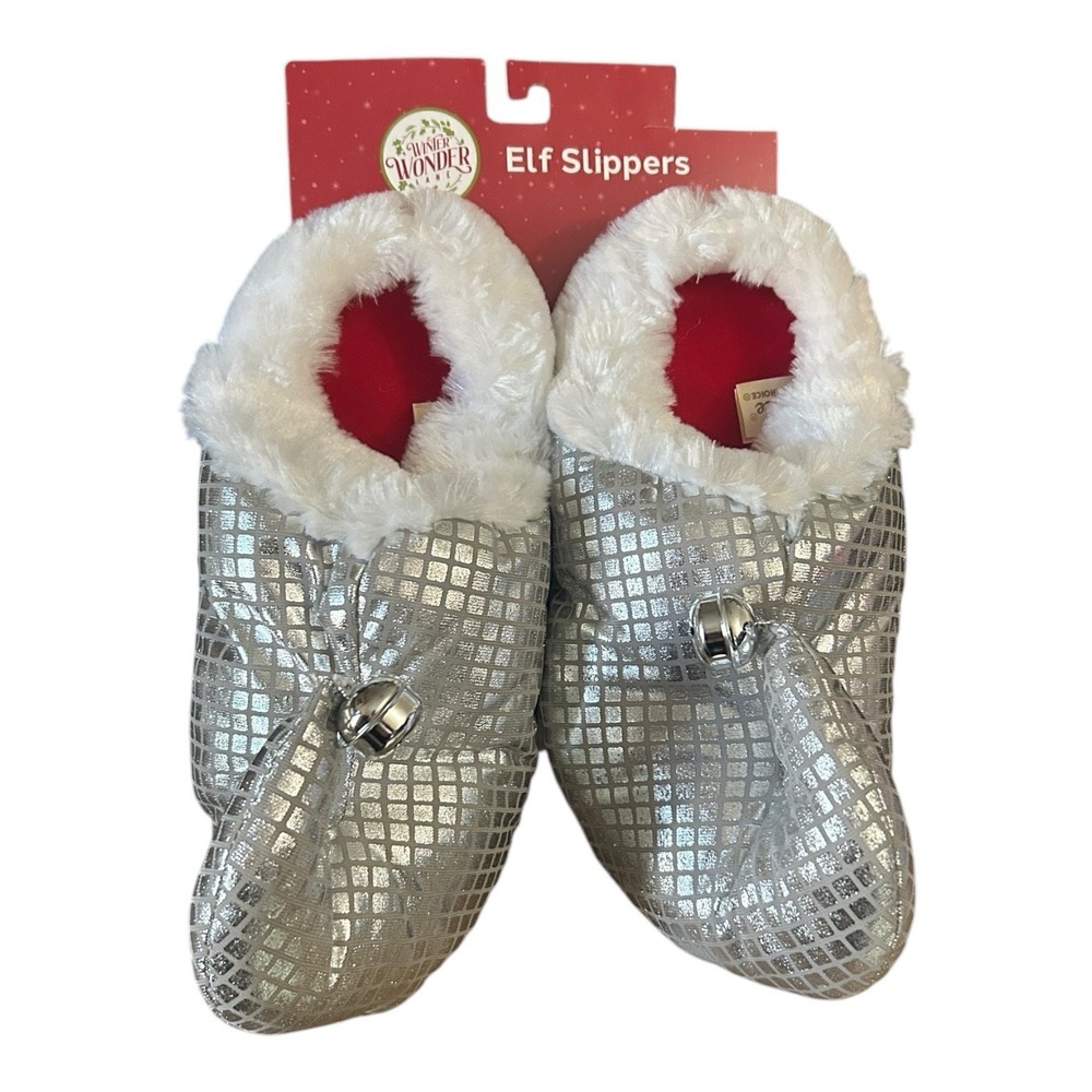 Winter Wonderland Dan Dee Silver Elf Holiday Plush Slippers M 7-8